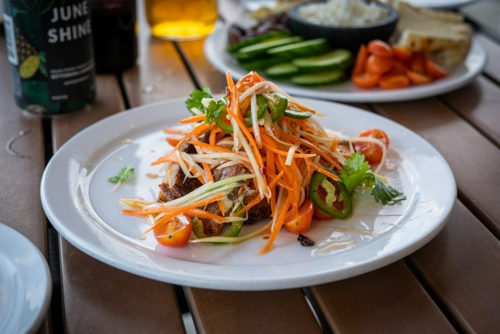 vegetable salad on white ceramic plate