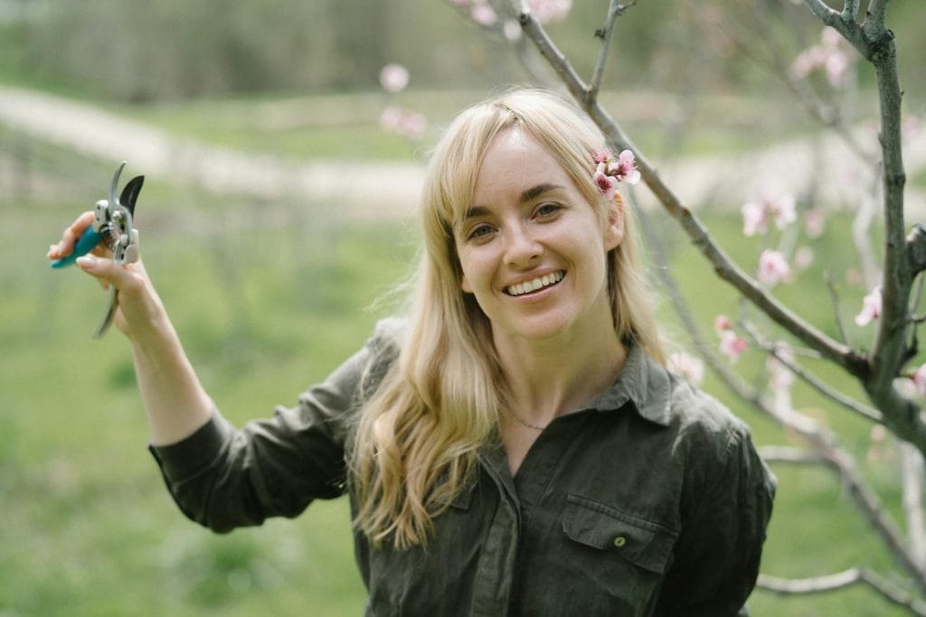 girl with hand pruners