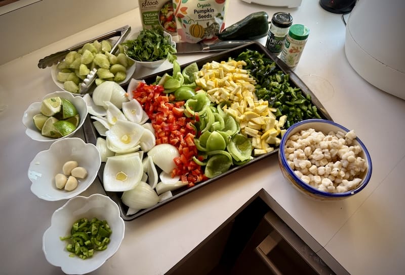 veggies prepped and measured for pasole