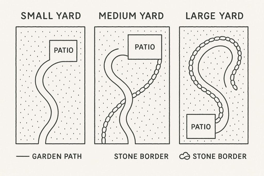 simple layout for a path to patio with possible stone border