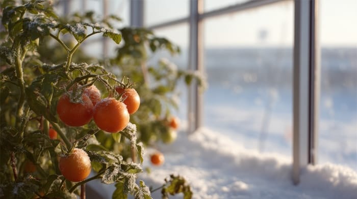 Tomato growing by a window