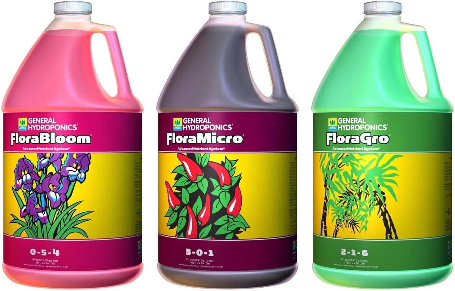 General Hydroponics Flora Series liquid fertilizer set