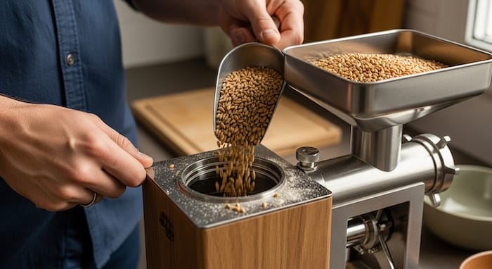 wheat added to a milling machine