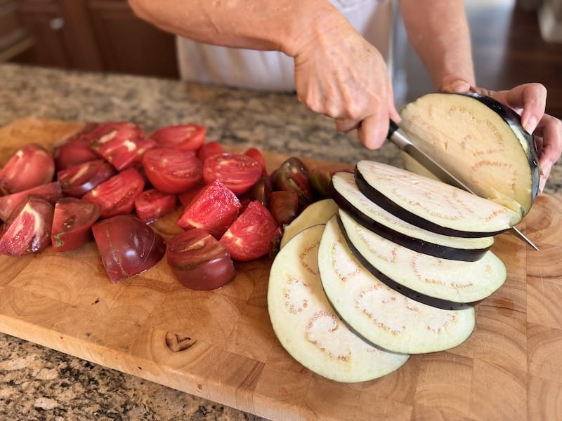 sliced tomatoes and eggplant